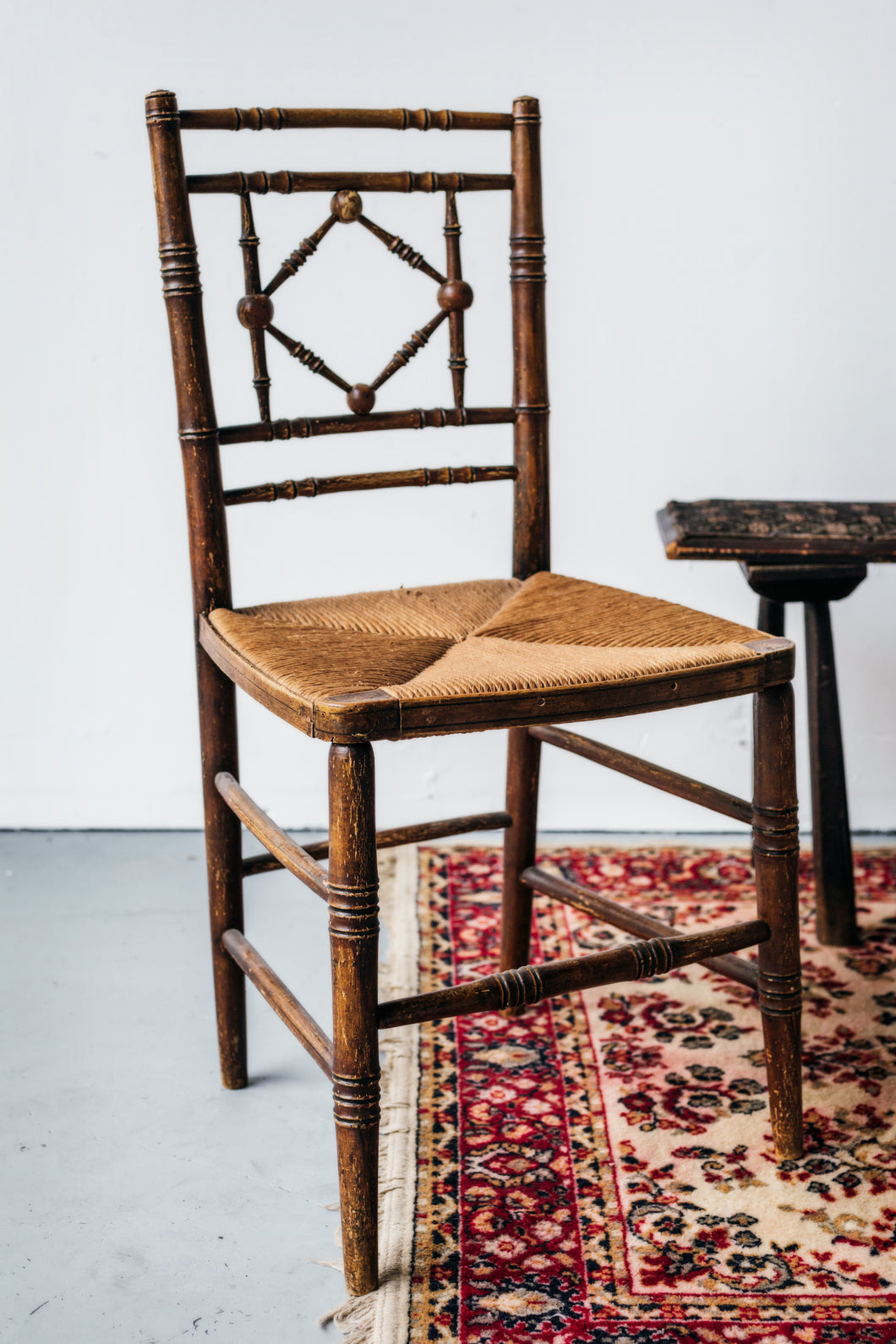 Furniture - Vintage Side Chair with Rush Seat/Faux Bamboo Carved