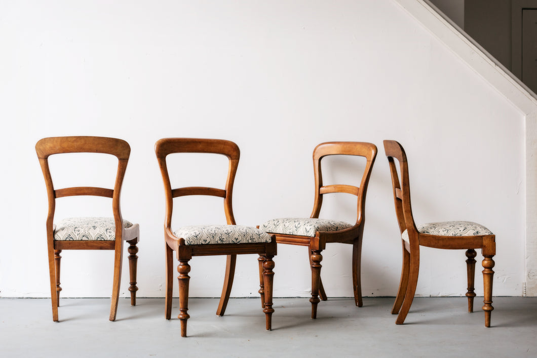 Furniture - Vintage Side Chair (Set of 4) Upholstered Indian Block Print Blue/White